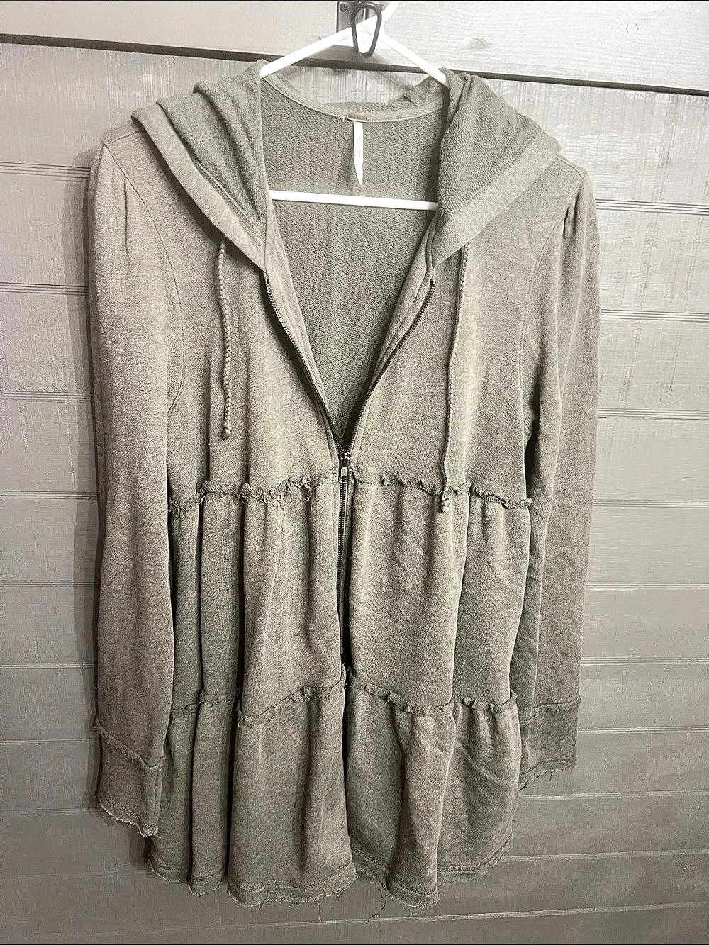 Free People Tiered Trapeze Zip Sweatshirt Green Small
